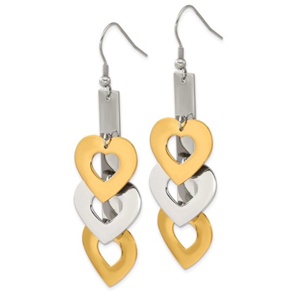 Chisel Stainless Steel Yellow IP-plated Hearts Dangle Earrings